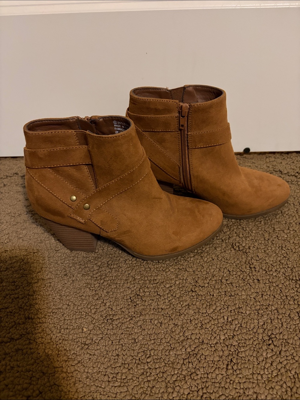 Women's Tan Ankle Booties with Low Block Heel